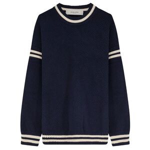Golden Goose Men Maglione Boxy Da Uomo In Cotone Blu Scuro Con Ricamo